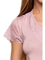 Pijama roz din vâscoza cu dantelă - imagine 3