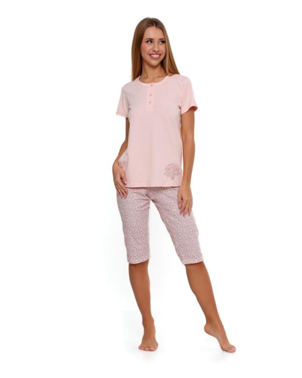 Pijama roz cu maneca scurta si pantalon 3/4 - imagine 5