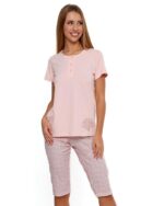 Pijama roz cu maneca scurta si pantalon 3/4