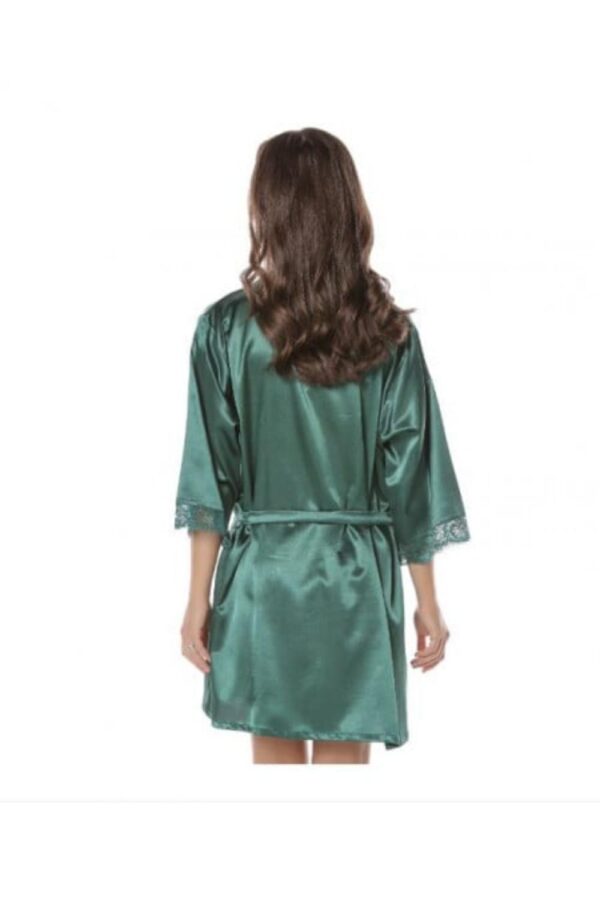 Halat din satin verde cu dantela - imagine 2