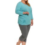 Pijama plus size cu maneca lunga si pantalon uni